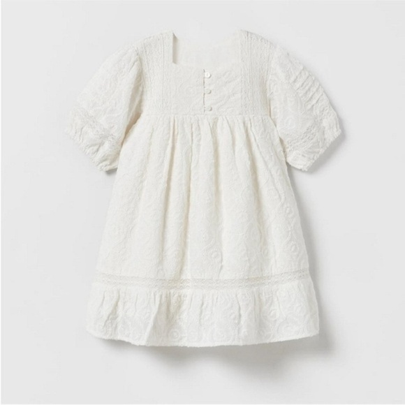 Zara Cotton Off White Puff Sleeve Baby Doll Kids Dress - Picture 2 of 13